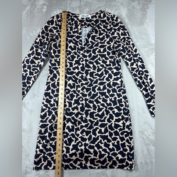 Diane Von Furstenberg DVF Silk Blend Navy Blue Light Peach Pink Tunic Dress 6 - Picture 7 of 16